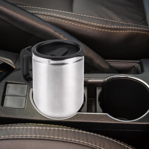 Portable Stainless Steel Electric Car Kettle, 450ml Travel Mug with Auto Charger, Airtight Lid, Heated Coffee Tea Cup