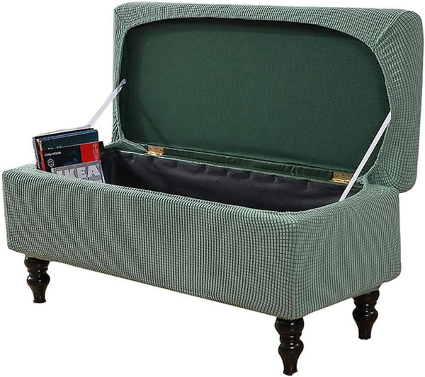Lussenwert Ottoman Cover Rectangle, Stretch Jacquard Storage Bench Cover Removable Folding With Elastic