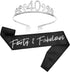 BLUE PANDA - 40th Birthday Sash and Tiara for Women, Forty and Fabulous Party Decorations (Black Satin)