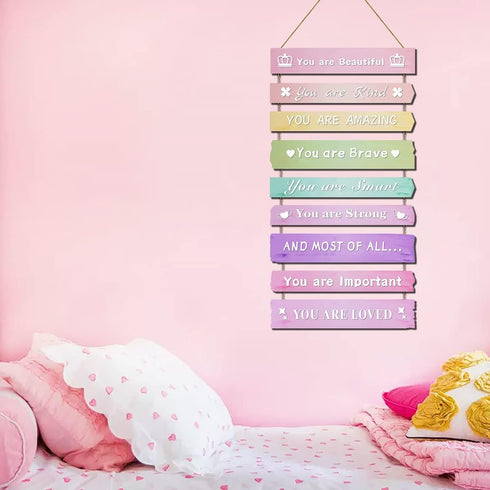 JEVUVU Pink Room Decor for Teen Girls Aesthetic, Cute Bedroom Wall Decor for Baby Girl, Boho Rainbow Wall Art Signs