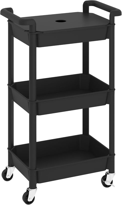 MIOCASA Utility Rolling Cart with Cover Top Board, 3-Tier Kitchen Storage Organization,