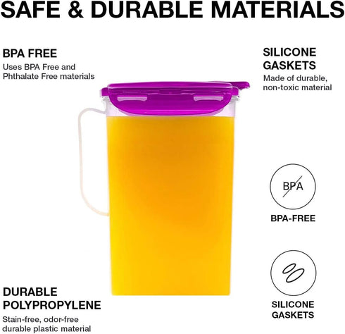 LocknLock Aqua Fridge Door Water Jug, BPA Free Plastic Pitcher with Handle, Flip Top Lid, 2 Quarts, Purple