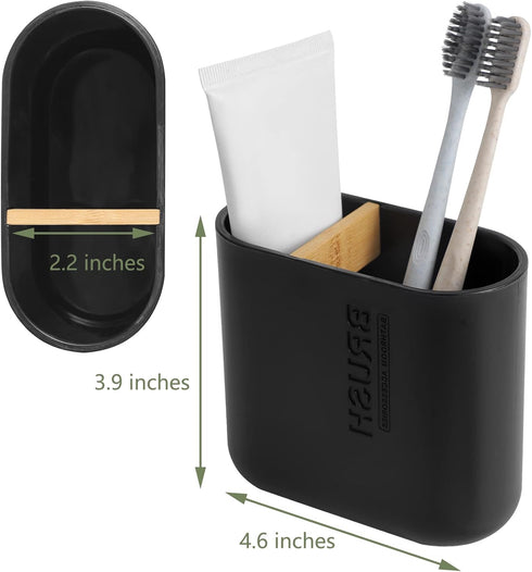Black Bamboo Electric Toothbrush Holder, Bathroom Storage Organizer for Toothpaste, Floss, Razor on Countertop