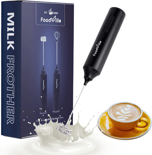MF05 Rechargeable Handheld Milk Frother with Stainless Balloon Whisk for Cappuccino, Latte, Bulletproof Coffee (Black)