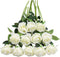 Tifuly White Roses Artificial Flowers, 12 pcs Realistic Single Long Stem Fake Silk Roses Bouquet for Home Wedding Decor