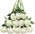 Tifuly White Roses Artificial Flowers, 12 pcs Realistic Single Long Stem Fake Silk Roses Bouquet for Home Wedding Decor