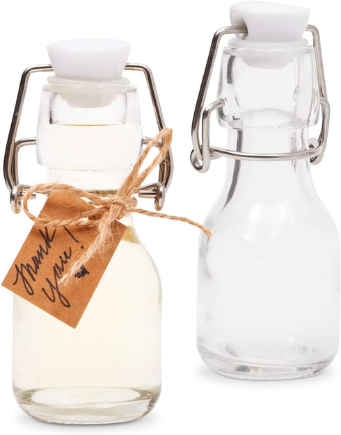 BLUE PANDA 15 Pack Small Swing Top Glass Bottles - 2 oz/60 ml with Lids, Stoppers, Tags & Jute Twine