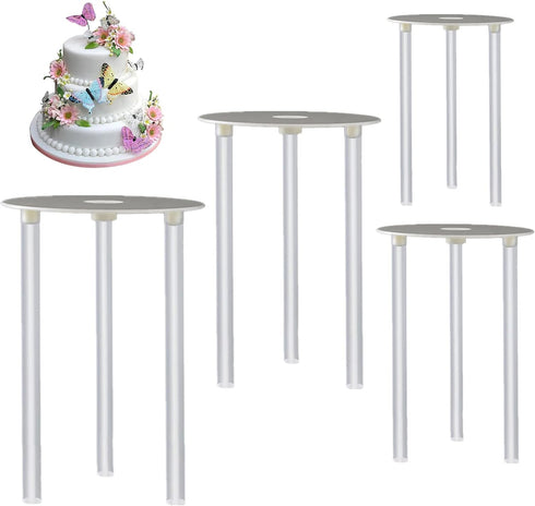 Cake Tier Supports, 4 Pcs Reusable Cake Boards (9/12/16/20cm) and 12 Pcs Cake Dowel Rods for Tiered Cake Stacking