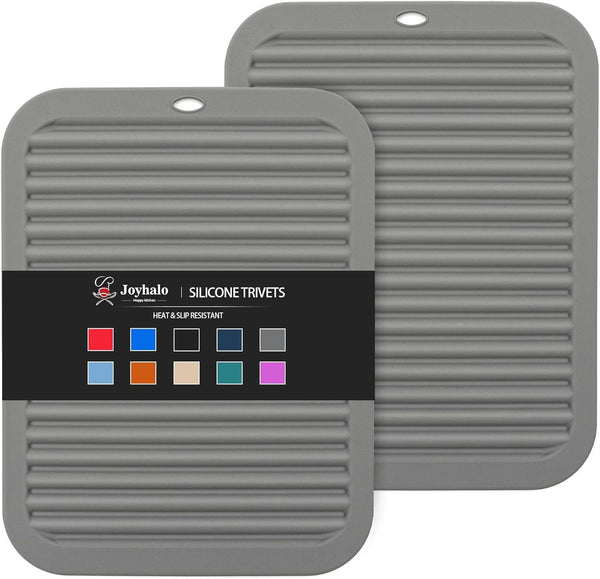 Joyhalo Trivets for Hot Dishes, Silicone Hot Pads for Kitchen, Heat Resistant to 480°F, Set of 2 (Grey)