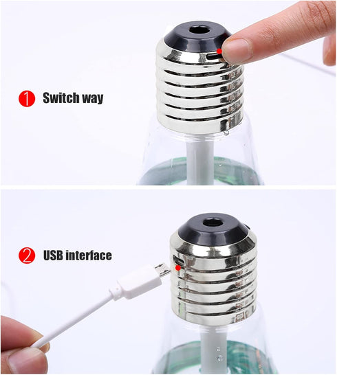 Portable Bulb Air Humidifier, USB Ultrasonic Mini Diffuser with 7 LED Colors for Home Office, 400mL, Silver