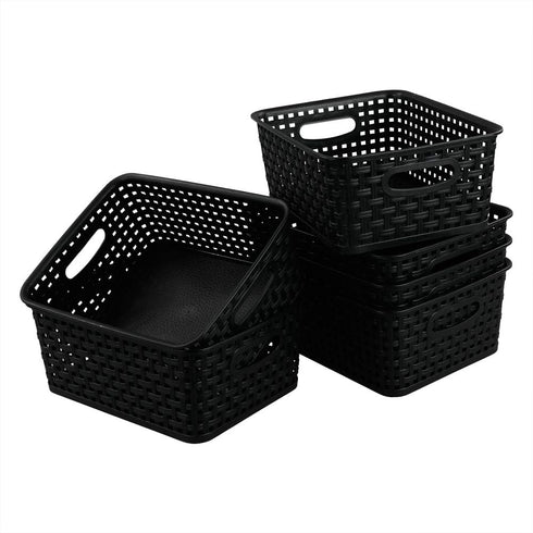 6-pack Black Woven Plastic Storage Baskets, Organizing Bins