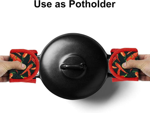 Evoio Cast Iron Skillet Handle Covers - Heat Resistant Pot Handle Covers for Kitchen, BBQ, 4-Pack Red Peppers