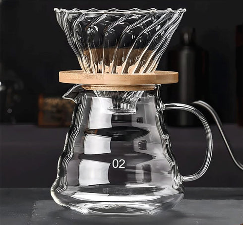 Pour Over Coffee Maker, 20 OZ / 600ML Coffee Server with Glass Dripper, Stylish 2 IN 1 Kit for Home or Office