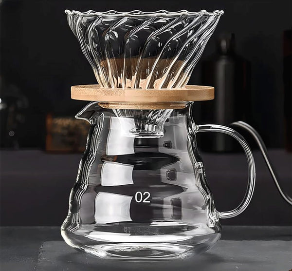 Pour Over Coffee Maker, 20 OZ / 600ML Coffee Server with Glass Dripper, Stylish 2 IN 1 Kit for Home or Office