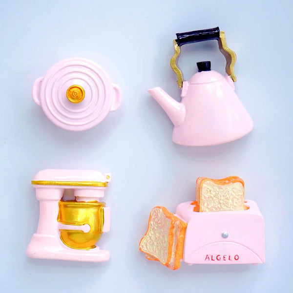 4 Pink Fridge Magnets - Cute 3D Kitchen Appliances with Strong Magnets, Funny Decorative Refrigerator Magnets for Home