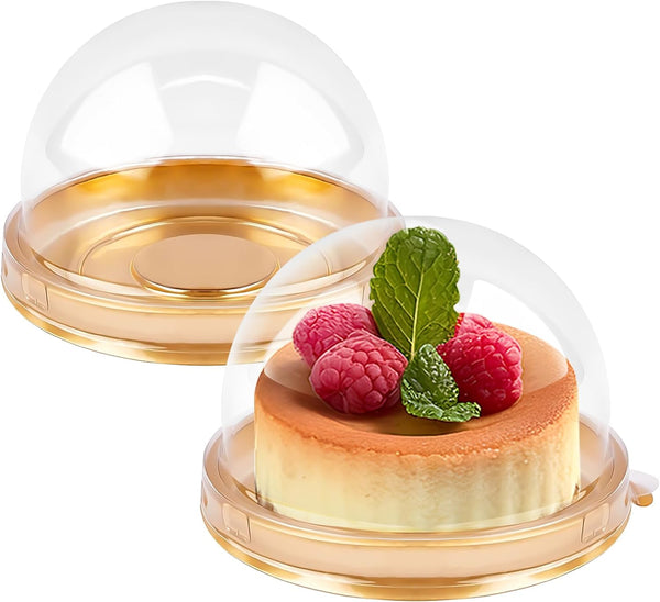 Zezzxu 50 Pack Mini Cake Containers, Clear Plastic Cupcake Boxes with Dome Lids for Individual Cookies, Mooncake, Gold