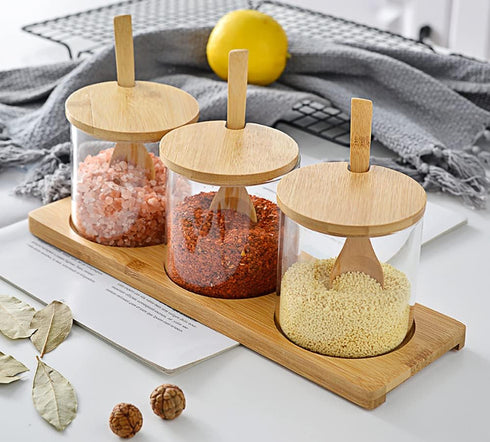 Set 3 Set Lawei of Condiment Jar with Lids and Spoons - Glass Sugar Bowls Sugar Salt Container for Sugar Serving Spice