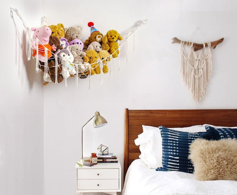 YKBU Hammock Stuffed Animals Corner Hanging Net Macrame Stuffed Animal Storage Plush Toy Holder Toy Organizer for Boho