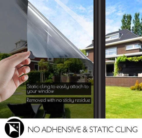 HIDBEA One Way Privacy Window Film, Daytime Mirror Reflective Heat Control UV Blocking Non-Adhesive Static Cling Tint