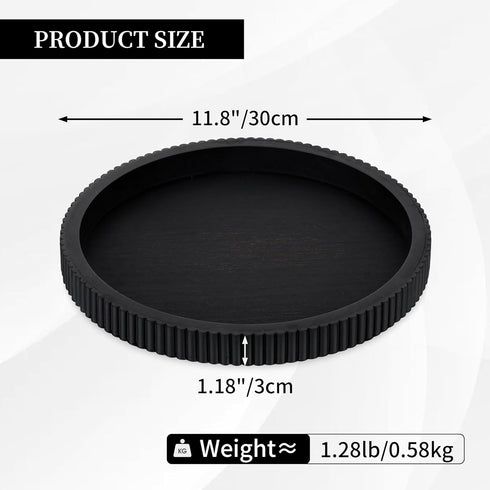12" Hanobe Decorative Tray for Coffee Table: Black Round Centerpiece Tray for Home Decor - Wood Modern Farmhouse Decor