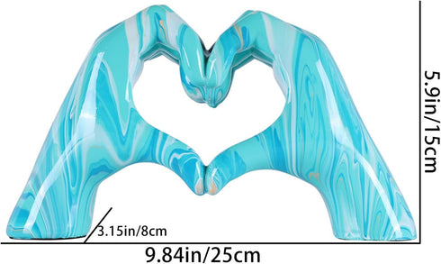 Navy blue hand heart decoration, heart hand statue, love finger sculpture wedding decoration, suitable for bookshelf