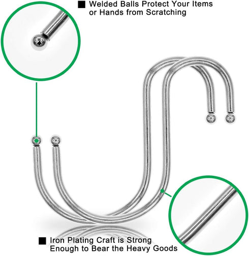 SumDirect 100P S Hooks for Hanging - 3 Inch Stainless Steel S Shaped Hooks, Metal Silver