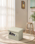 16 inch (Beige-2) AmasSmile Storage Ottoman Folding Foot Rest Stool with Side Pocket, Leather Footstool Bench, Short