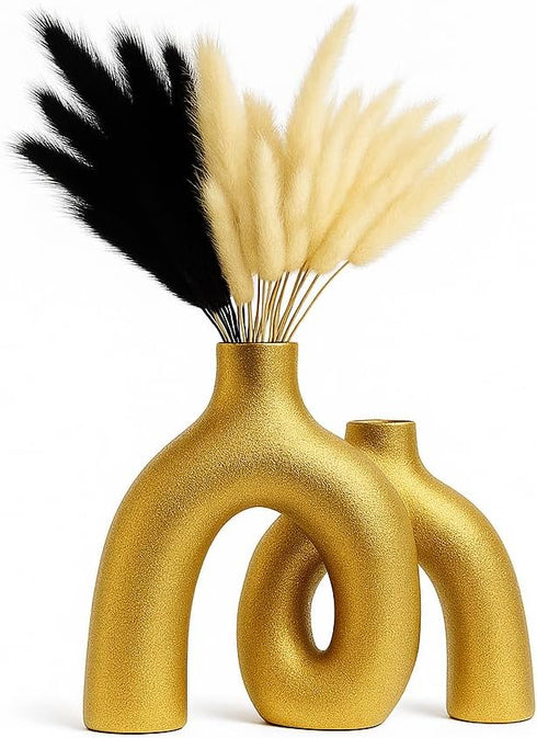 Jas & Jax Goods Gold Ceramic Vase Set - Modern Hug Donut Ceramic Vases by ,