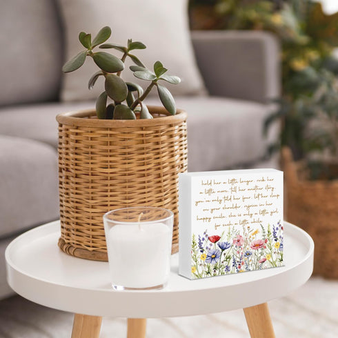 UYVQXA Girl Nursery Decor Nursery Wildflower Wood Sign Hold Her a Little Longer Wooden Box Sign Baby Girl Room Table
