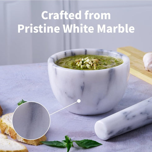 LIUHER Set, 150ml, (6"*H3-1/2) Marble Mortar and Pestle Spice Grinder, Herb Ginder, Unpolished Marble Spice Crusher