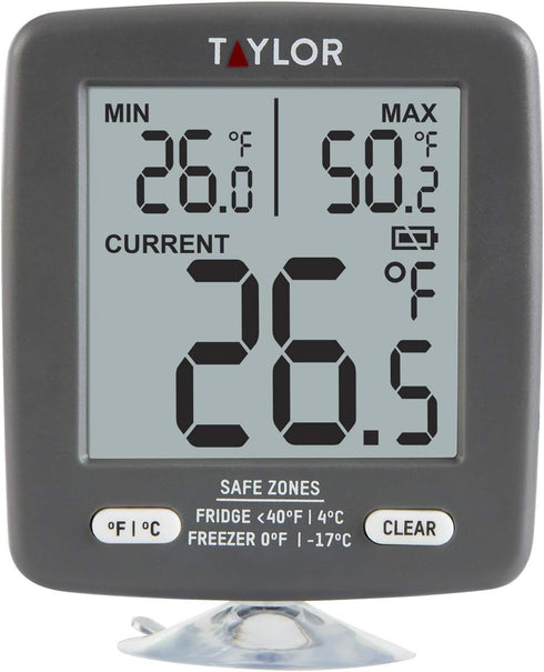 Taylor LCD Display Digital Kitchen Thermometer - Refrigerator/Freezer Min/Max Display, Gray (1 Count)