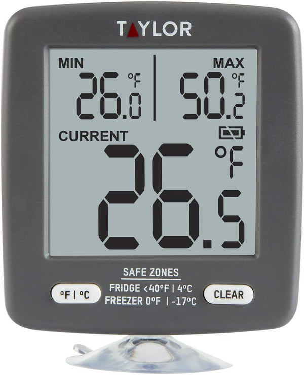 Taylor LCD Display Digital Kitchen Thermometer - Refrigerator/Freezer Min/Max Display, Gray (1 Count)