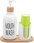 Mouthwash Dispenser with Cup Holder, Plastic White Mouth Wash Pump Bottle with