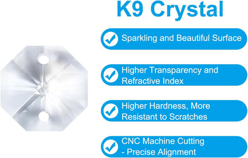 K9 2 60 Pack 14mm PATIKIL Crystal Octagon Beads Holes Pendants, Chandelier Prisms Parts Ornaments Hanging Beads for DIY