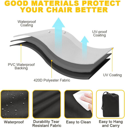 Fun Gift 420D Resistant(32.3'' 36.7'x 8.3')-Black Outdoor Folding Chair Covers, Oxford Cloth Zero Gravity Chair Covers