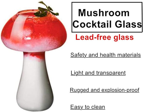 SuproBarware Wine Glasses, Creative Mushroom Shaped Cocktail Glass Cup Set of 2, 250ml/8.5oz
