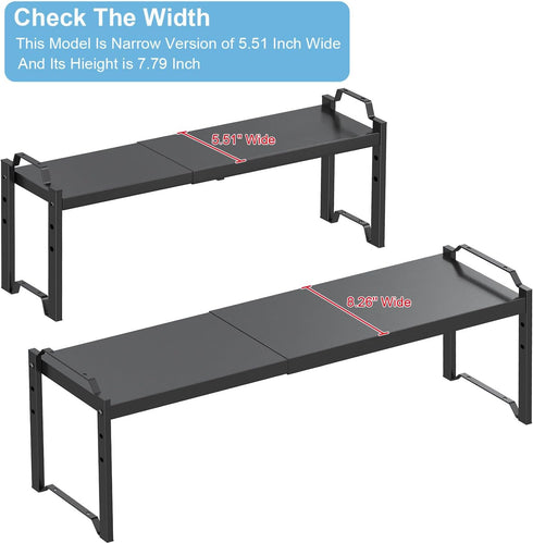 X-cosrack 5.51" Counter Countertop 30LBS Narrow Expandable Cabinet Shelf Organizer Width, Kitchen Storage Shelves Spice