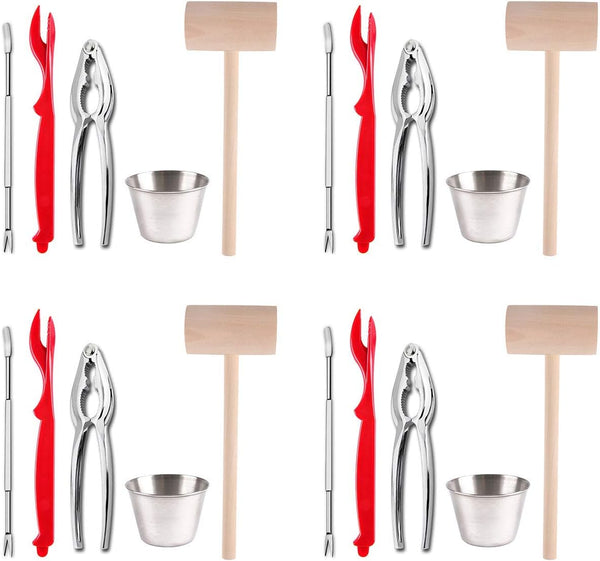 Artcome 22 Piece Seafood Tools Set for 4 People with 4 Lobster Crab Crackers, 4 Shellers, 6 Forks, 4 Cups, 4 Mallets