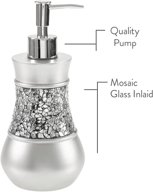 Crackled Glass Silver Hand Soap Dispenser - Decorative Countertop Lotion Dispenser for Bathroom