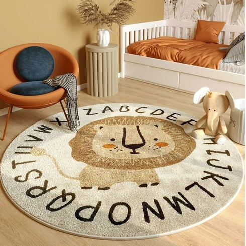 Poowe 31.5", Cute Lion ABC Kids Play Mat Baby Nursery Rug Round Educational Alphabet Soft Area Rug Non Slip