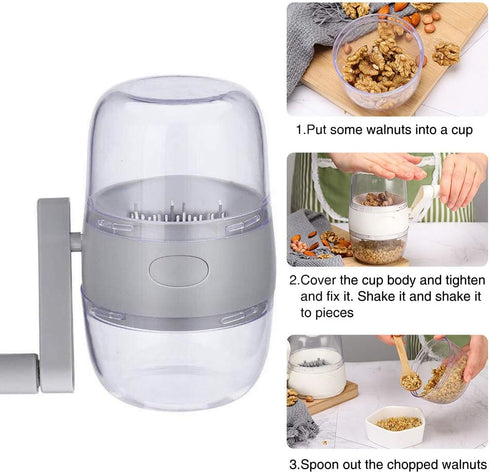 Portable Manual Hand Nut Chopper for All Nuts Walnut Pecans, Hand Crank Nut Grinder in Grey