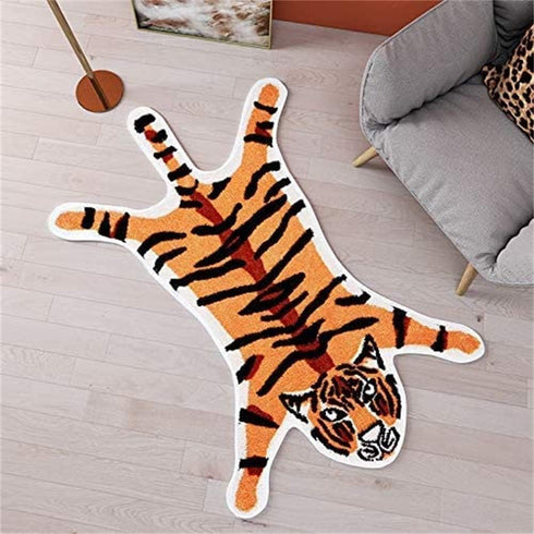 Cute Faux Tiger Print Rug, Small Area Rug for Home Decor, Fluffy Animal Print Kids Carpet, Orange 1.8x2.8 ft