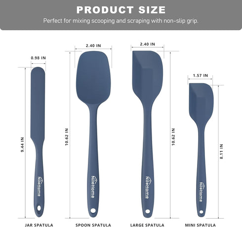 NileHome Silicone Spatula Set, Rubber Spatula High Heat-Resistant Premium BPA-Free One Piece Seamless Design Cooking Spatulas Utensils Set For Kitchen 4pack(Haze blue) by NileHome