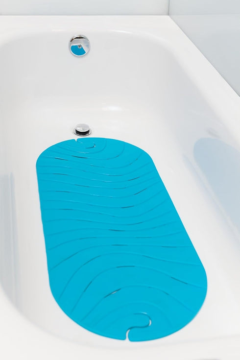 B11192 Boon RIPPLE Textured Non Slip Baby Bath Tub Mat with Hanging Hook and Drain Holes, Blue