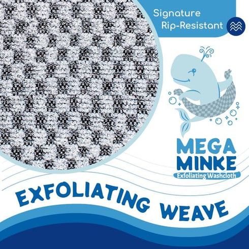 JJ KENT MEGA Minke Exfoliating Washcloth - Reusable Exfoliating Body Scrubber and Dead Skin Remover for Super Soft Skin
