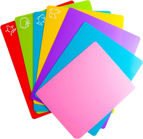 Flexible Cutting Board mats, Plastic Cutting Boards for Kitchen Cooking, Cutting board sheets for Meat and Vegetables, Dishwasher Safe Set of 7Pcs by Kimmoker