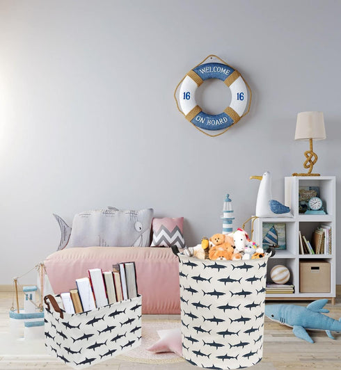 Rectangular Shark Basket for Kids, Collapsible Toy Organizer Bin with Handles for Clothes Storage