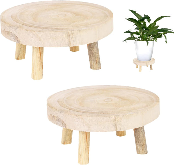 2Pcs Small Wooden Stools for Plants, Wood Stool Plant Stand, 8inch Solid