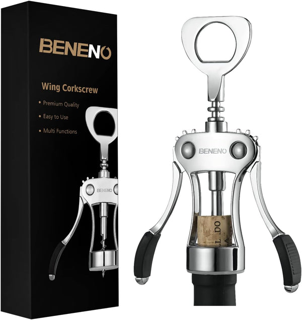 Beneno Wine Opener, Zinc Alloy Premium Wing Corkscrew with Ergonomic Non-Slip Handle, Upgrade