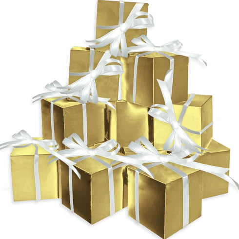 Premium Gold Mega Pack Favor Boxes, 2.25" x 2.25", 100 Pcs, Metallic Event Gift Boxes